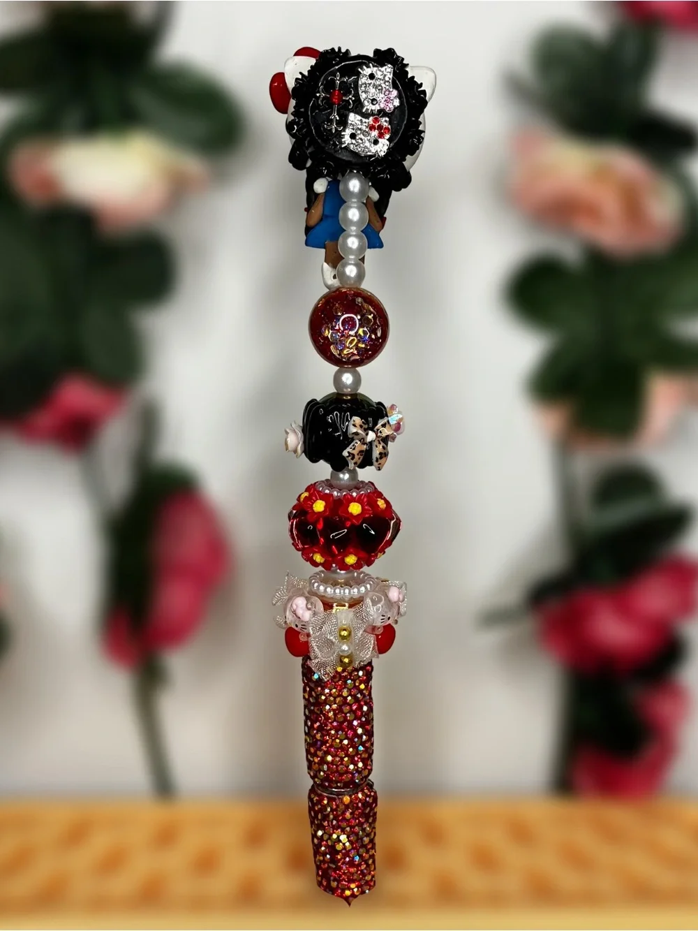 Kitty Cosplay Girl Clay Doll Handmade Beaded Rhinestone Pen